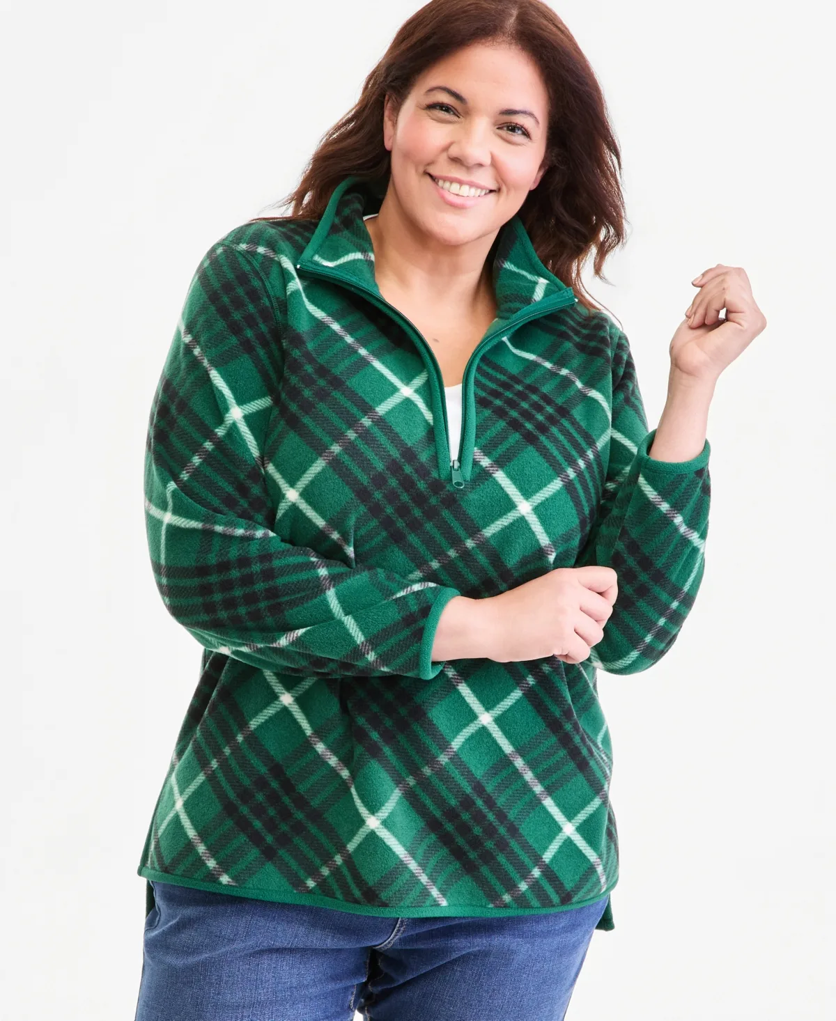 Mock-Neck Quarter-Zip Plaid Fleece Pullover Sweatshirt by Style & Co
