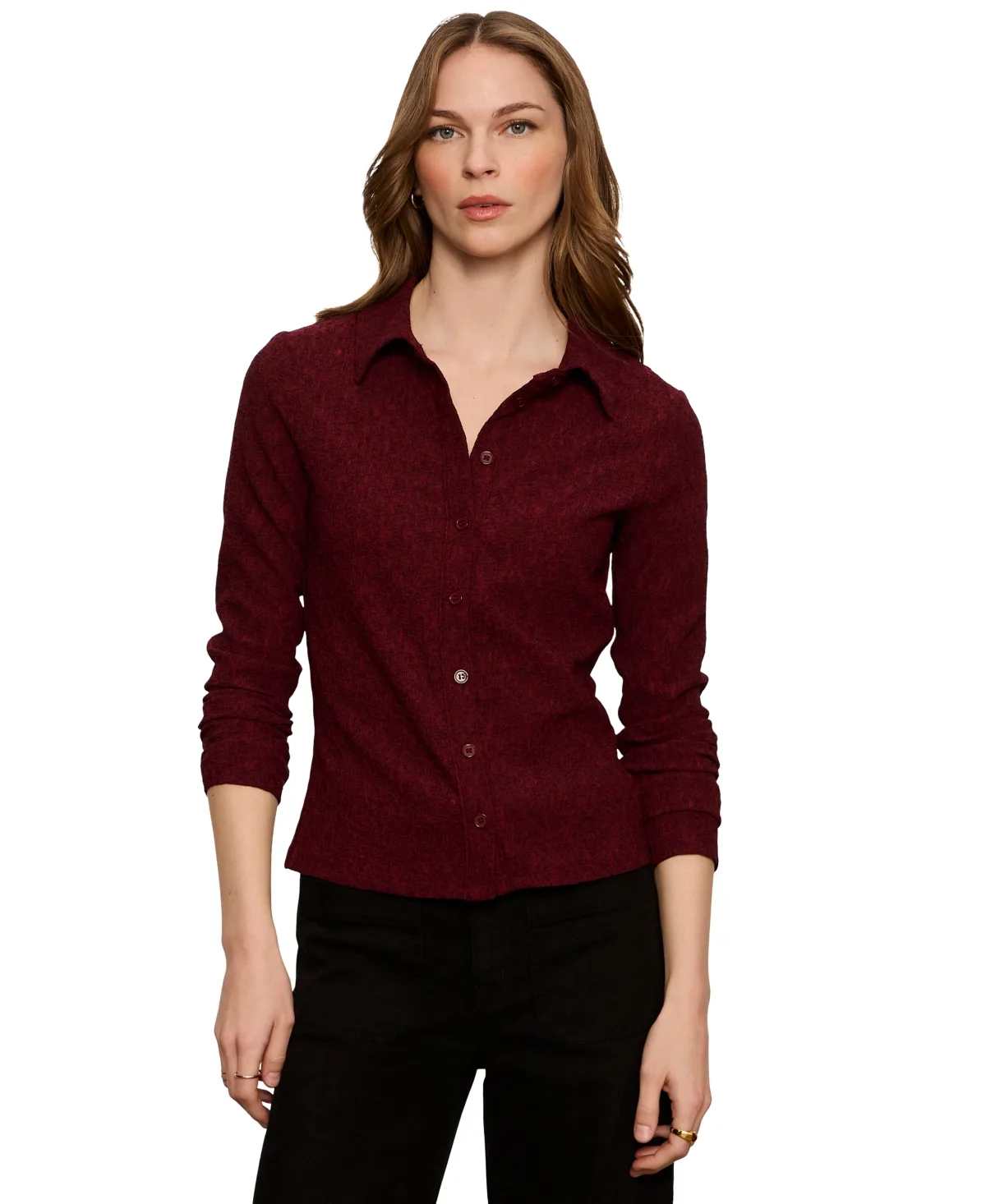 Dreamer Long-Sleeve Spread-Collar Slim-Fit Blouse by Sanctuary