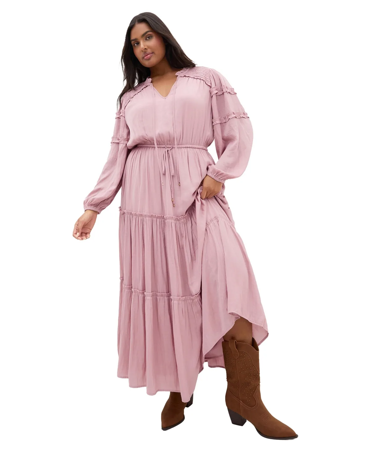 Drama Queen Boho Tiered Long Sleeve Maxi Dress by City Chic