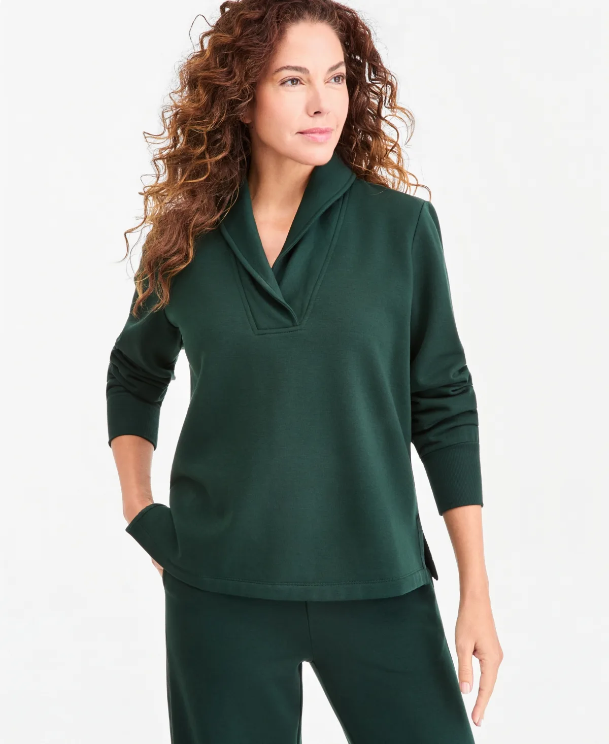 LuxLounge Fleece Shawl Collar Pullover Top by Style & Co