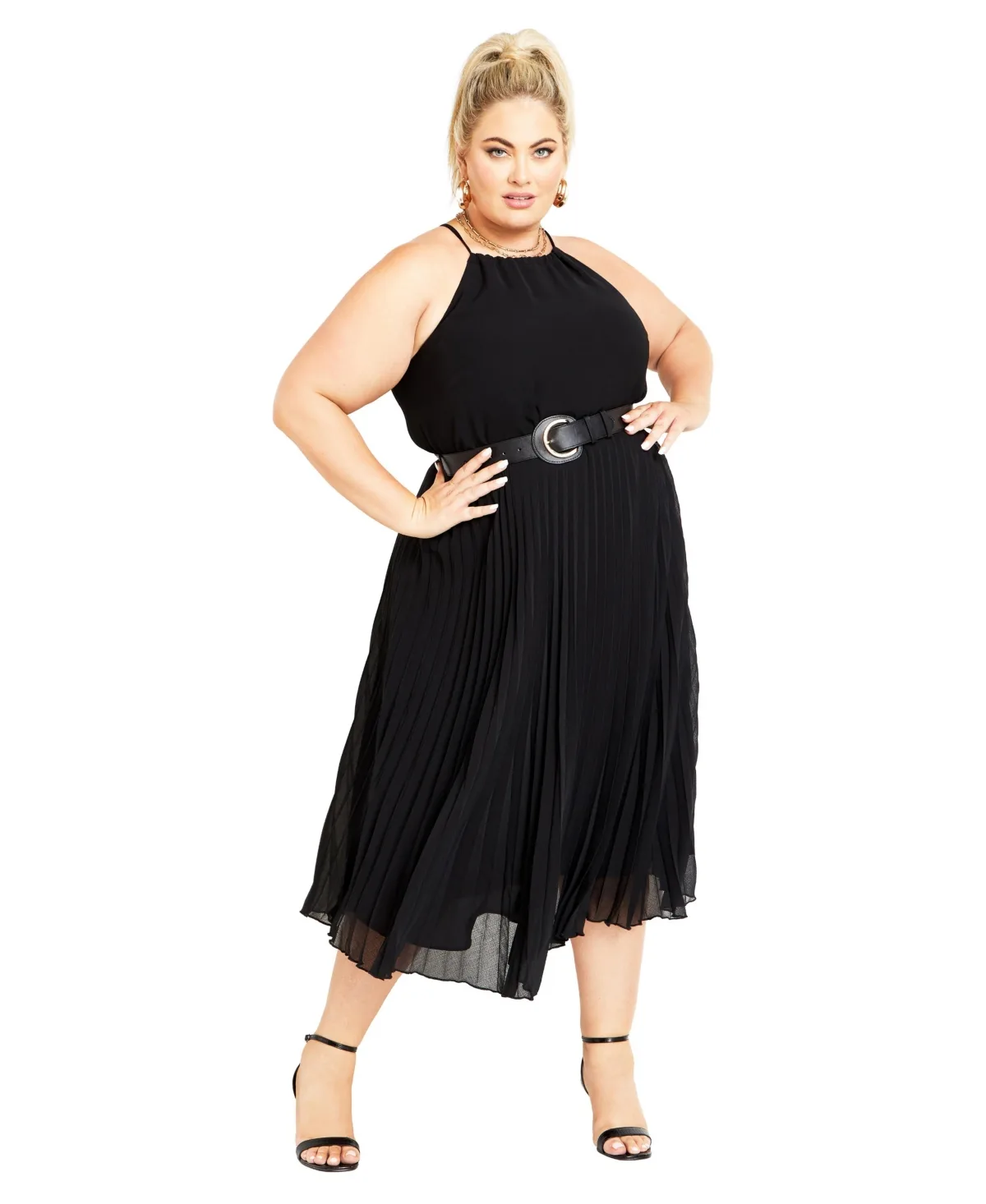 Kaya Pleated Halter Fit-and-Flare Dress by City Chic