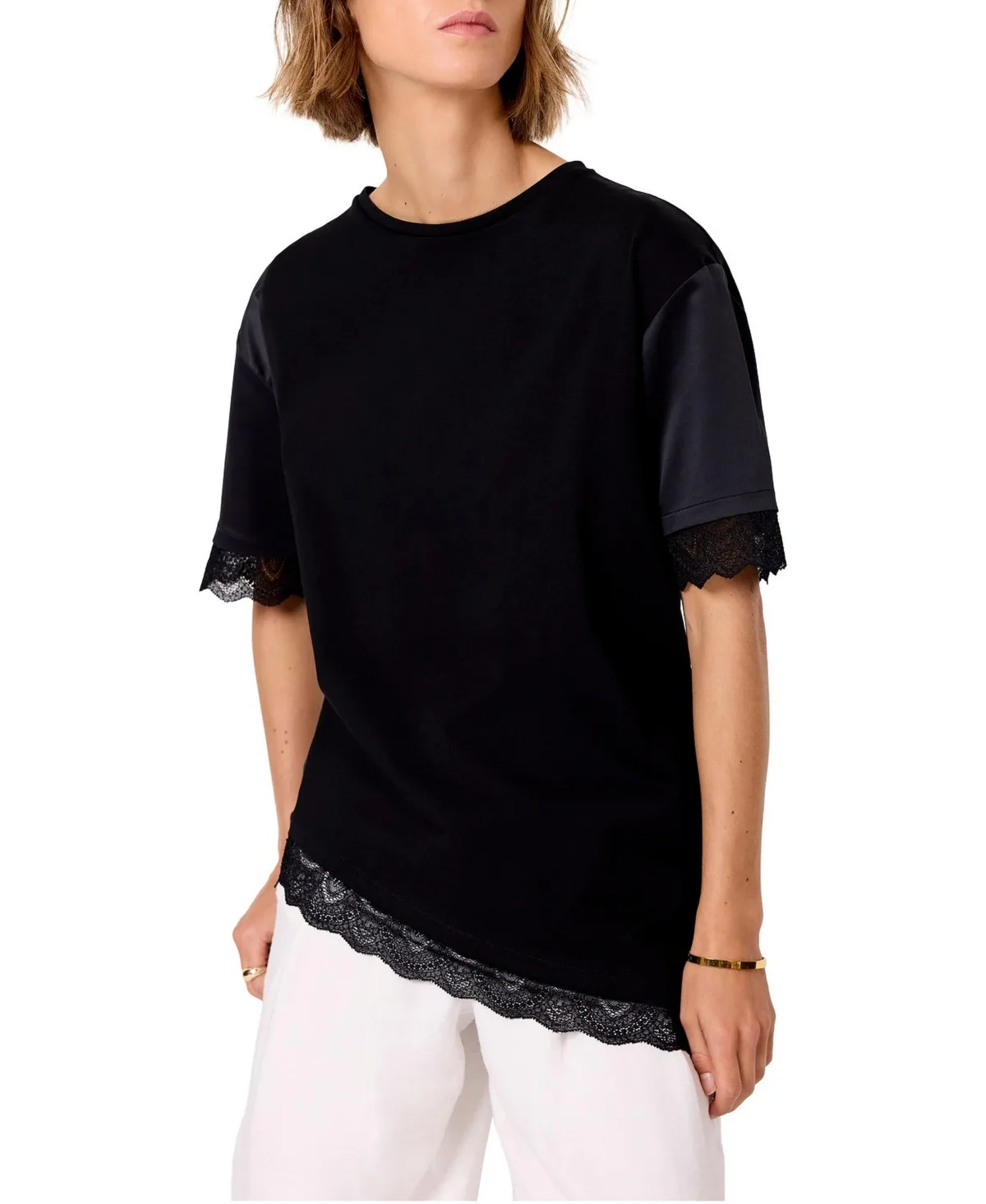 Satin Mix Lace Trim Top by Mint Velvet