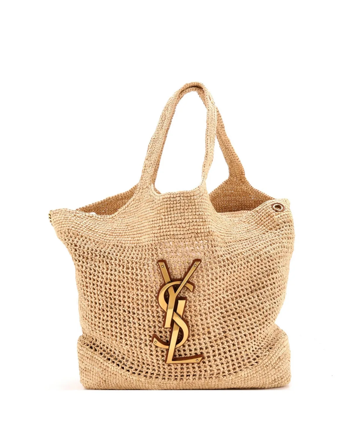 Pre-Owned Maxi Icare Shopping Tote Raffia by Saint Laurent