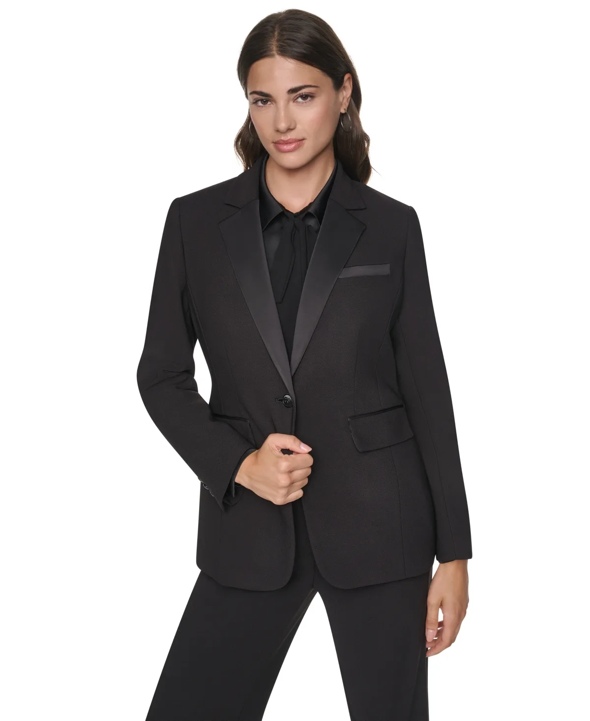 City Satin-Backed Crepe Tuxedo Blazer by DKNY