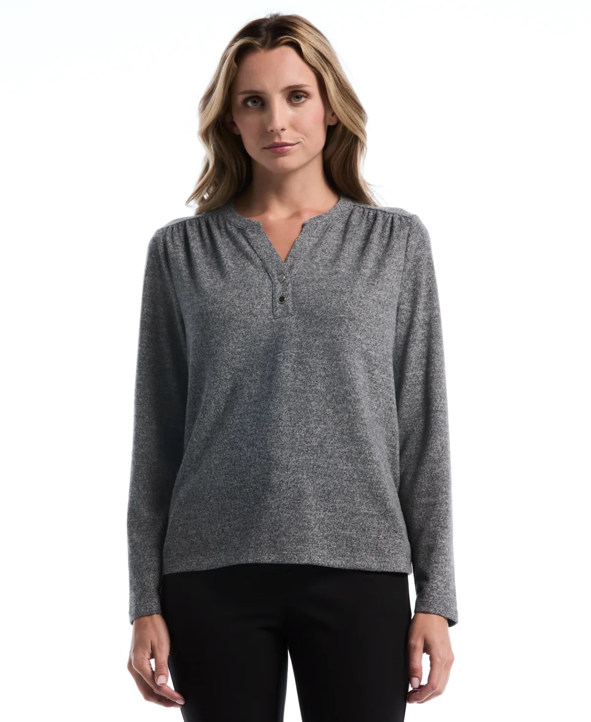 Long-Sleeve Split-Neck T-Shirt by Rafaella