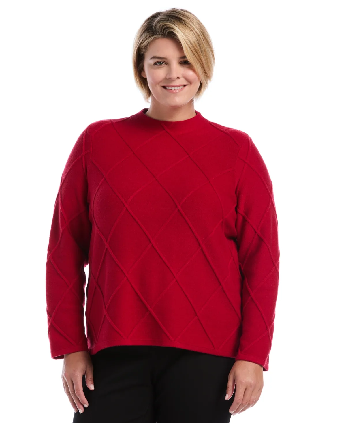 Diamond Stitch Mock Long-Sleeve Sweater by Rafaella