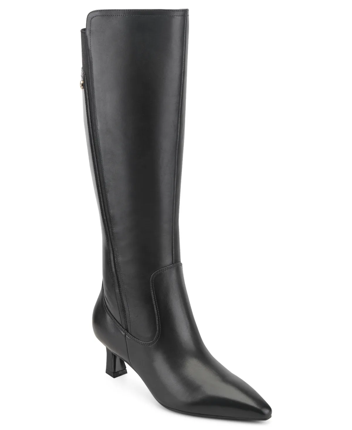 Makenna Wide Calf Kitten-Heel Dress Boots - Black Leather