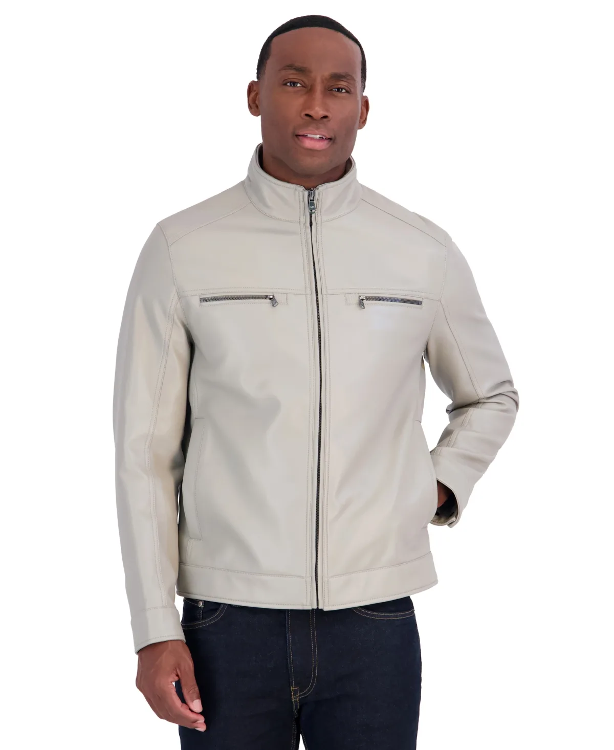 Front-Zip Faux Leather Jacket - Stone by MICHAEL Michael Kors