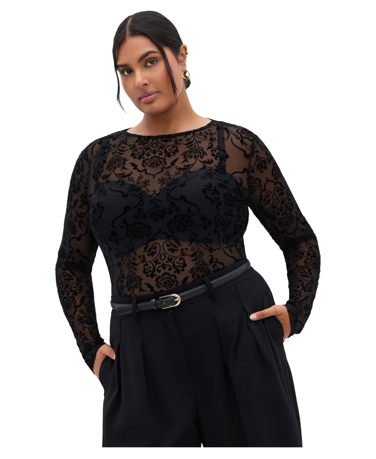 Sienna Long-Sleeve Sheer Mesh Top by City Chic