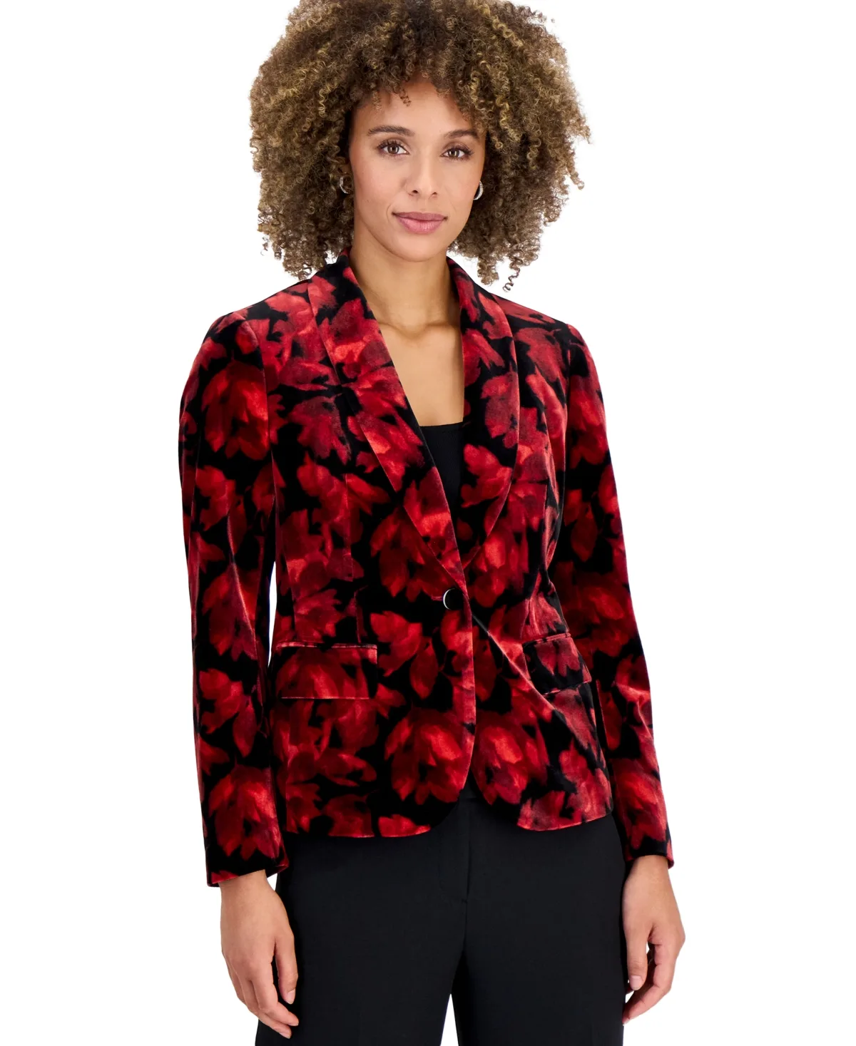 Floral-Print Velvet Shawl-Collar Blazer by Kasper
