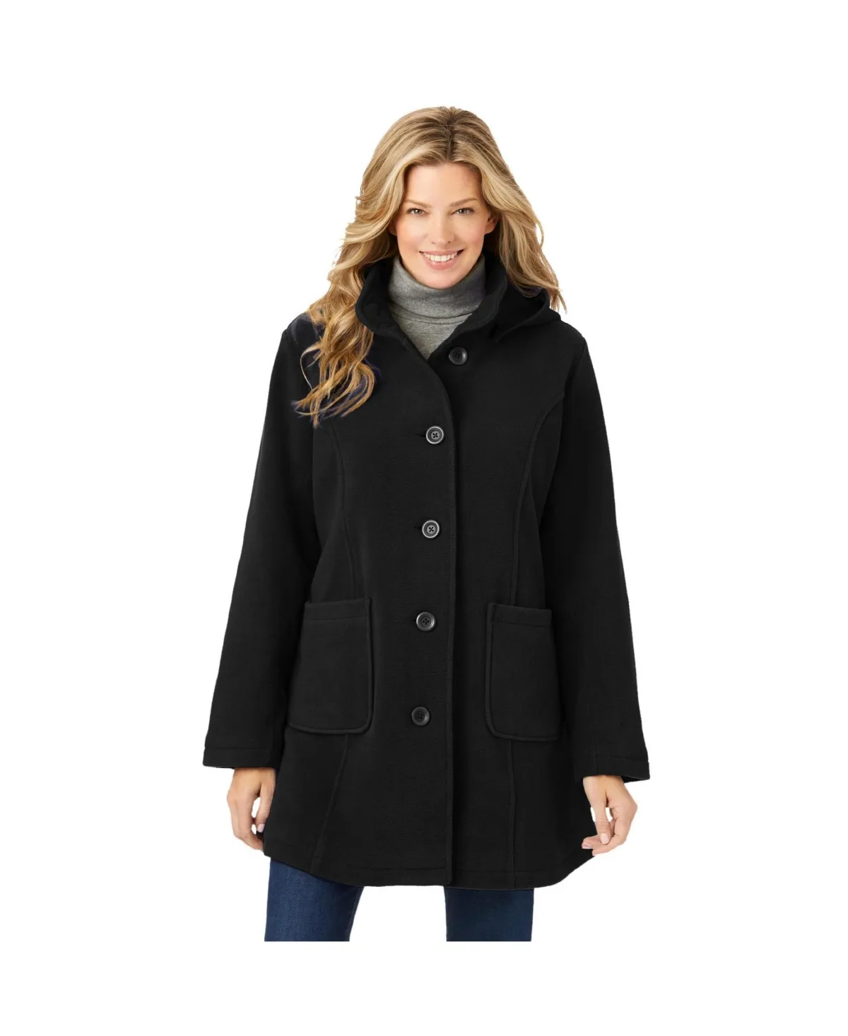 Hooded A-Line Fleece Coat by Woman Within