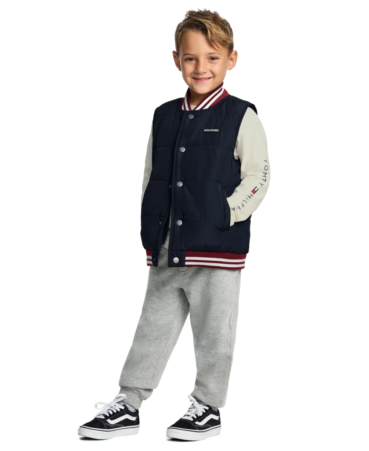 Long-Sleeve Logo Quilted Puffer Vest, T-Shirt and Jogger Pants, 3-Piece Set by Tommy Hilfiger