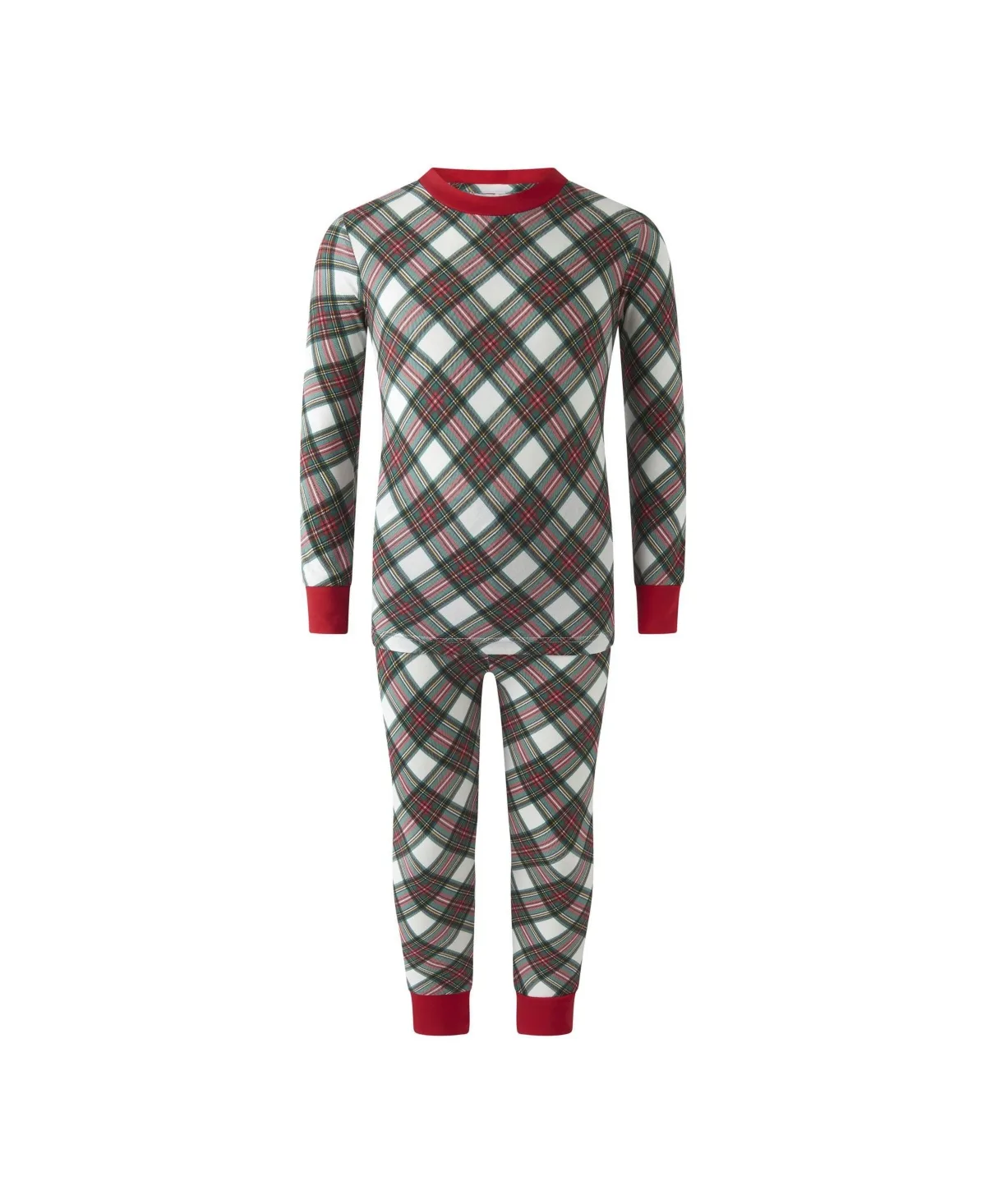 Tartan Jersey Holiday Long-Sleeve Pajamas, 2-Piece Set by Rachel Riley