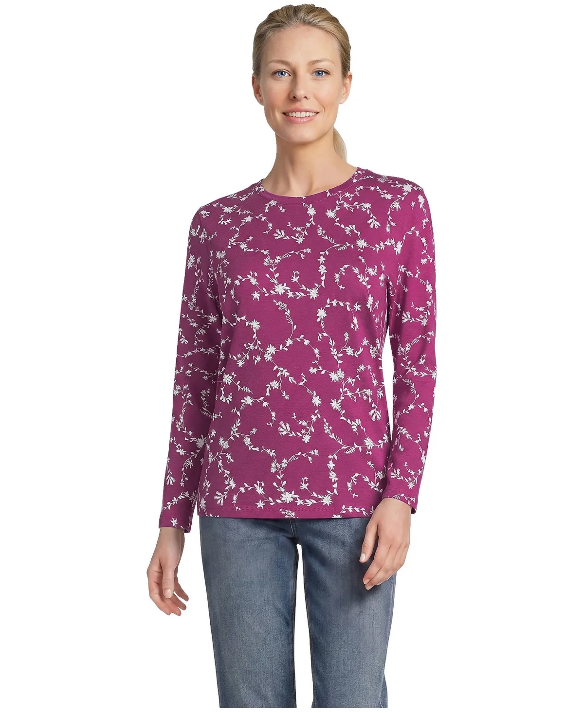 Supima Cotton Long Sleeve Crewneck T-Shirt by Lands' End