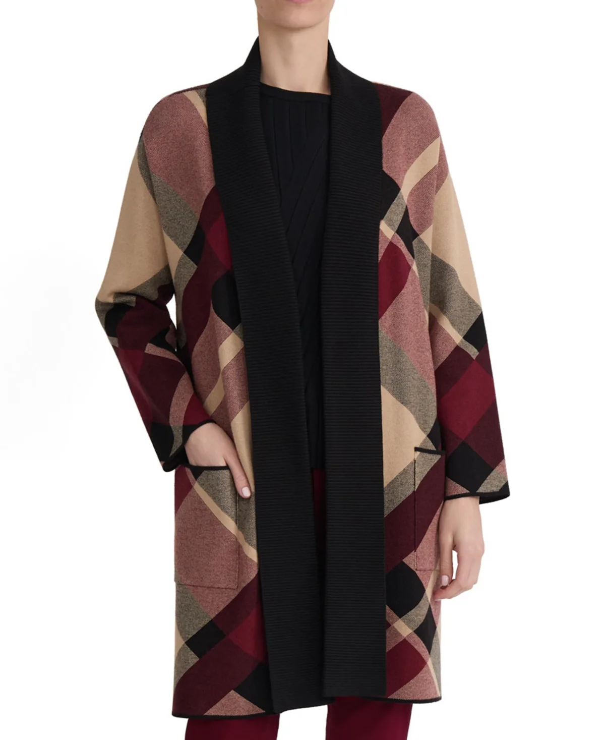 Plaid Turnback-Collar Cardigan by Jones New York