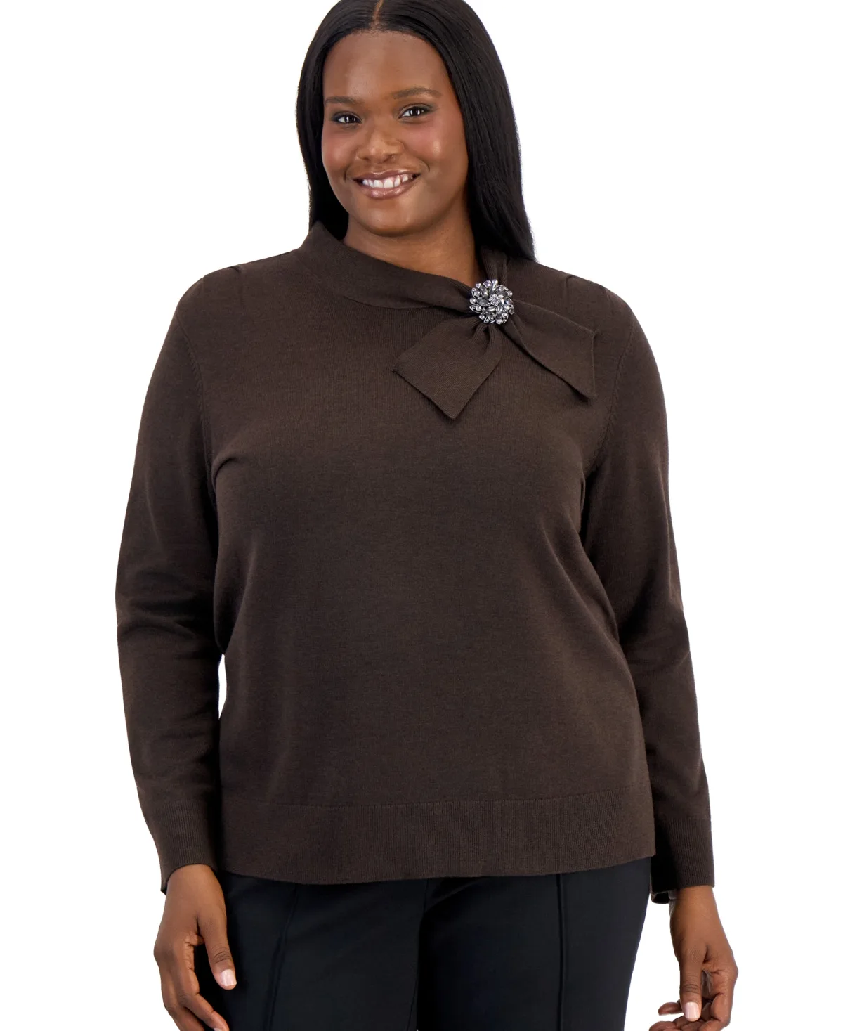 Tie-Neck Pleated-Shoulder Sweater by Kasper