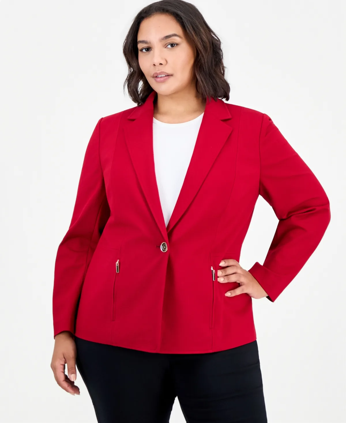 Notch-Collar Single-Button Blazer