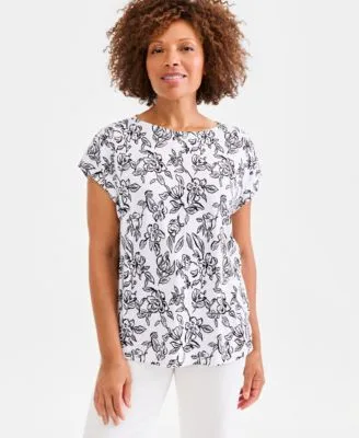 Printed Short Sleeve Mixed Media Tee by Style & Co
