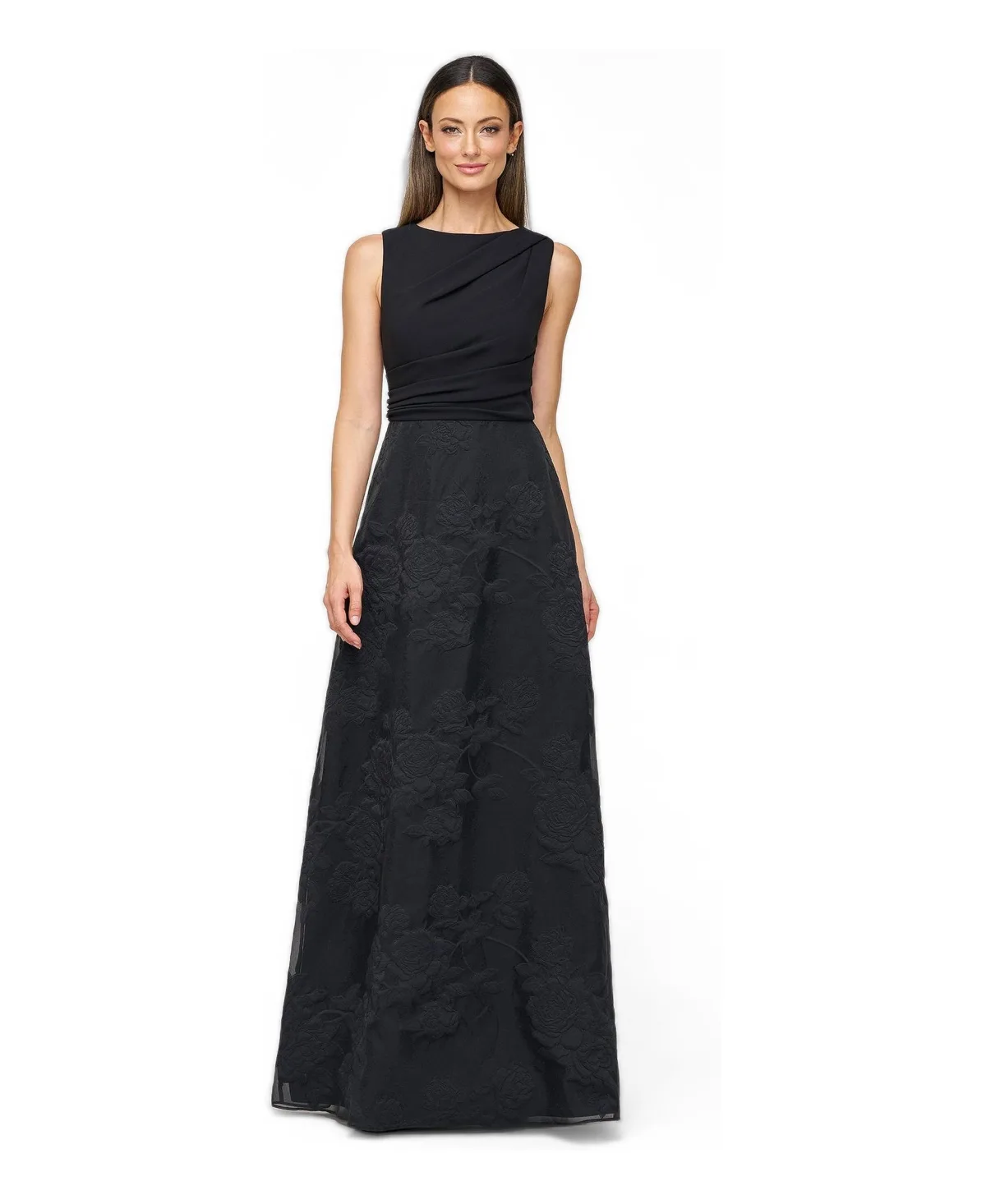 Valery Boat-Neck Jacquard Sleeveless Gown