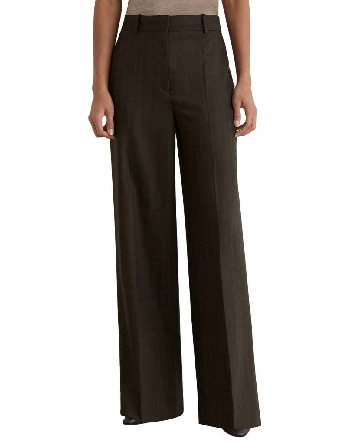 Dawson Herringbone Wide-Leg Trousers by Reiss