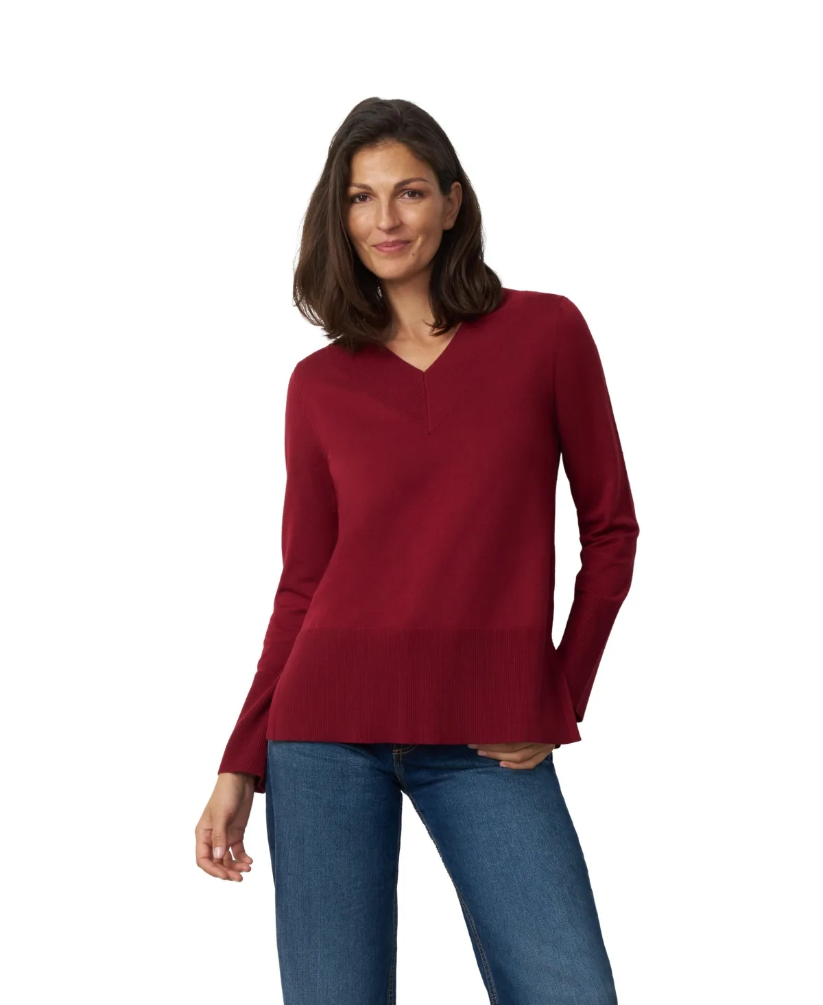 Wide Rib V-Neck Sweater by Cable & Gauge