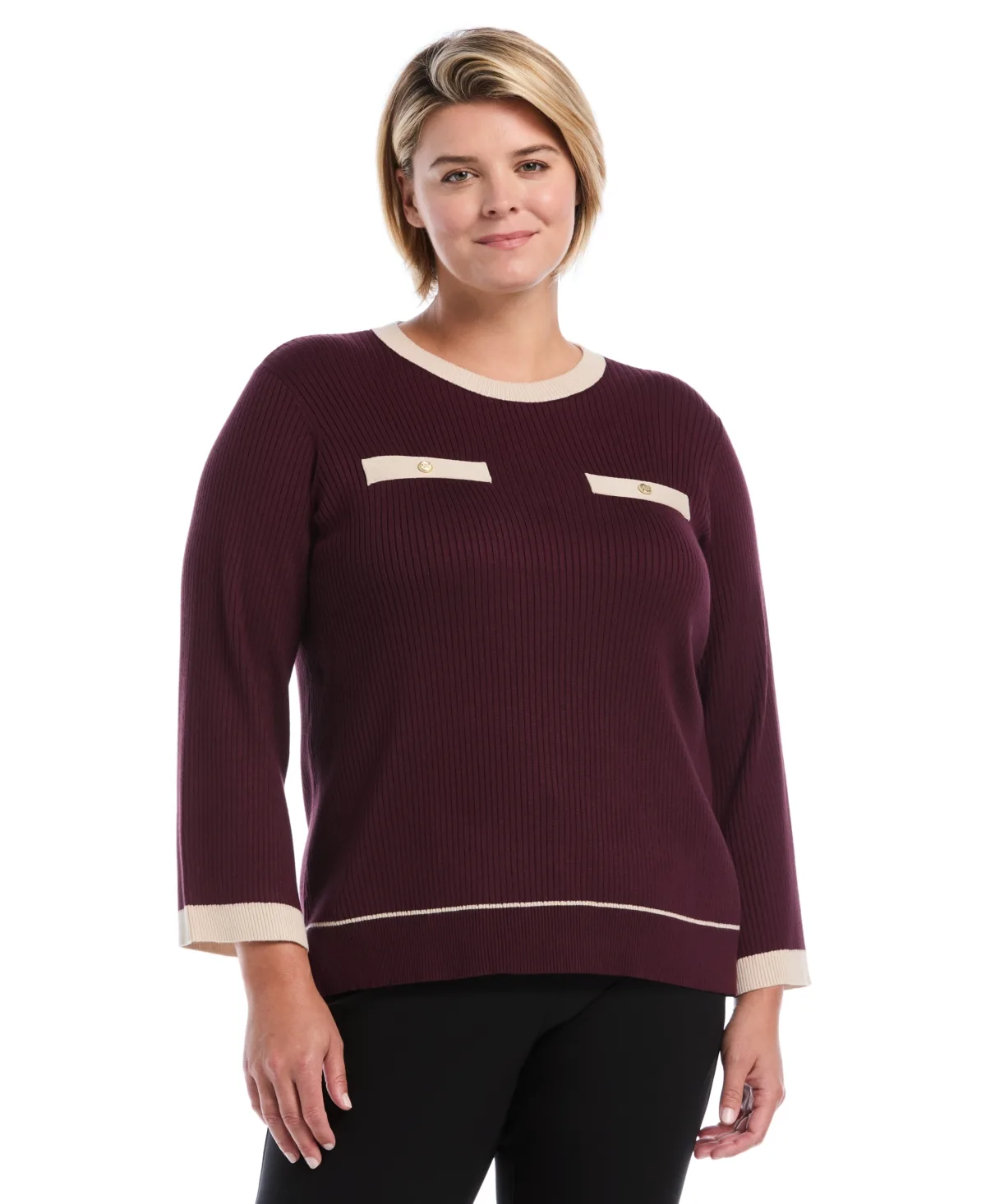 Contrast-Trim Crewneck Sweater