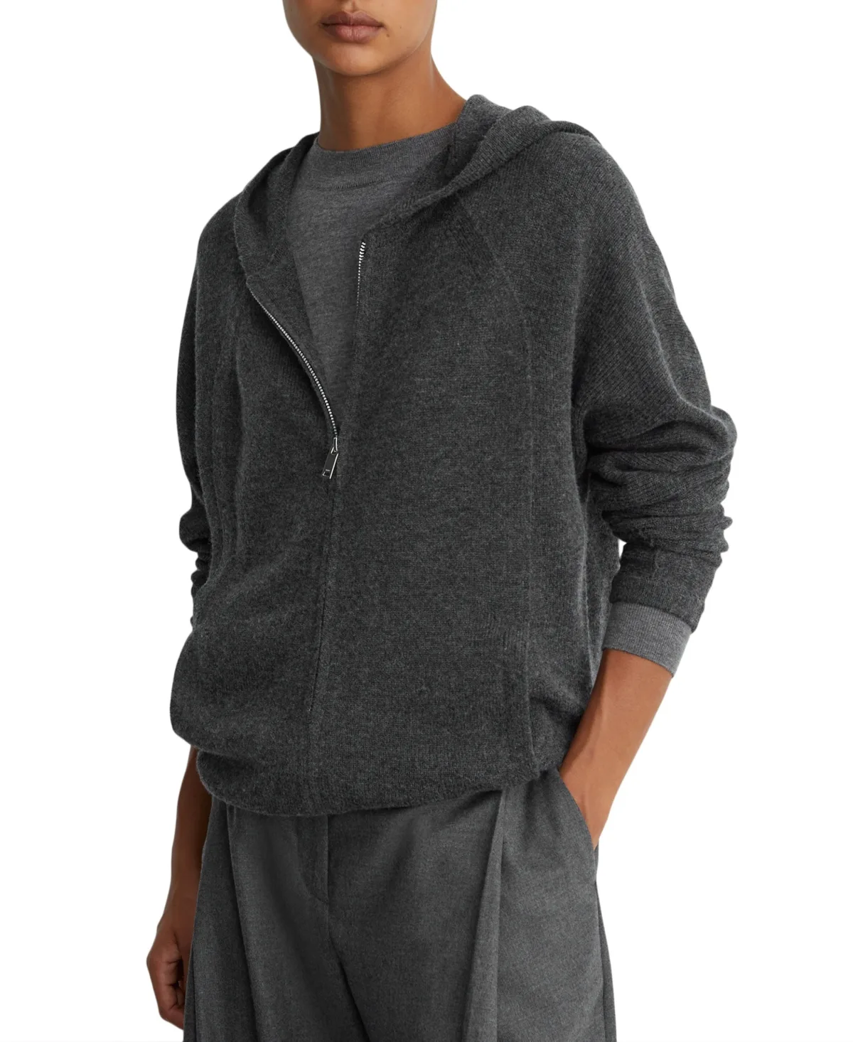 Evie Zip-Through Wool-Blend Hoodie Sweatshirt by Reiss
