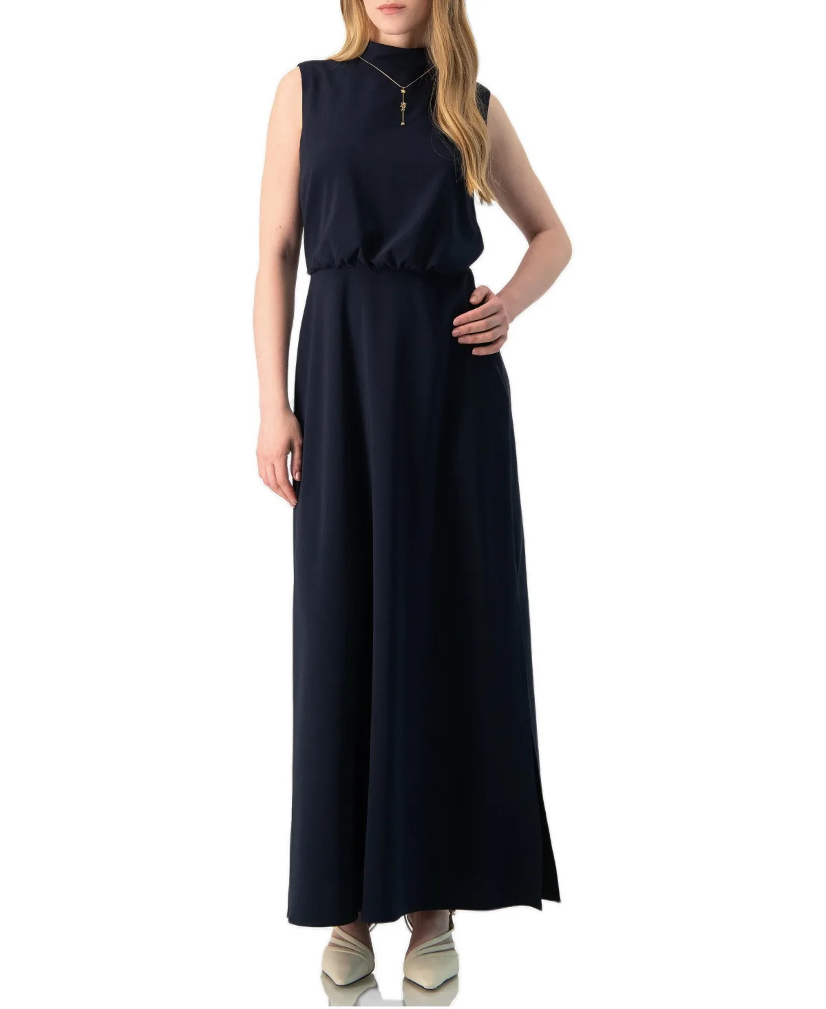 High-Neck Sleeveless Side-Slit Long Dress by Ivonne
