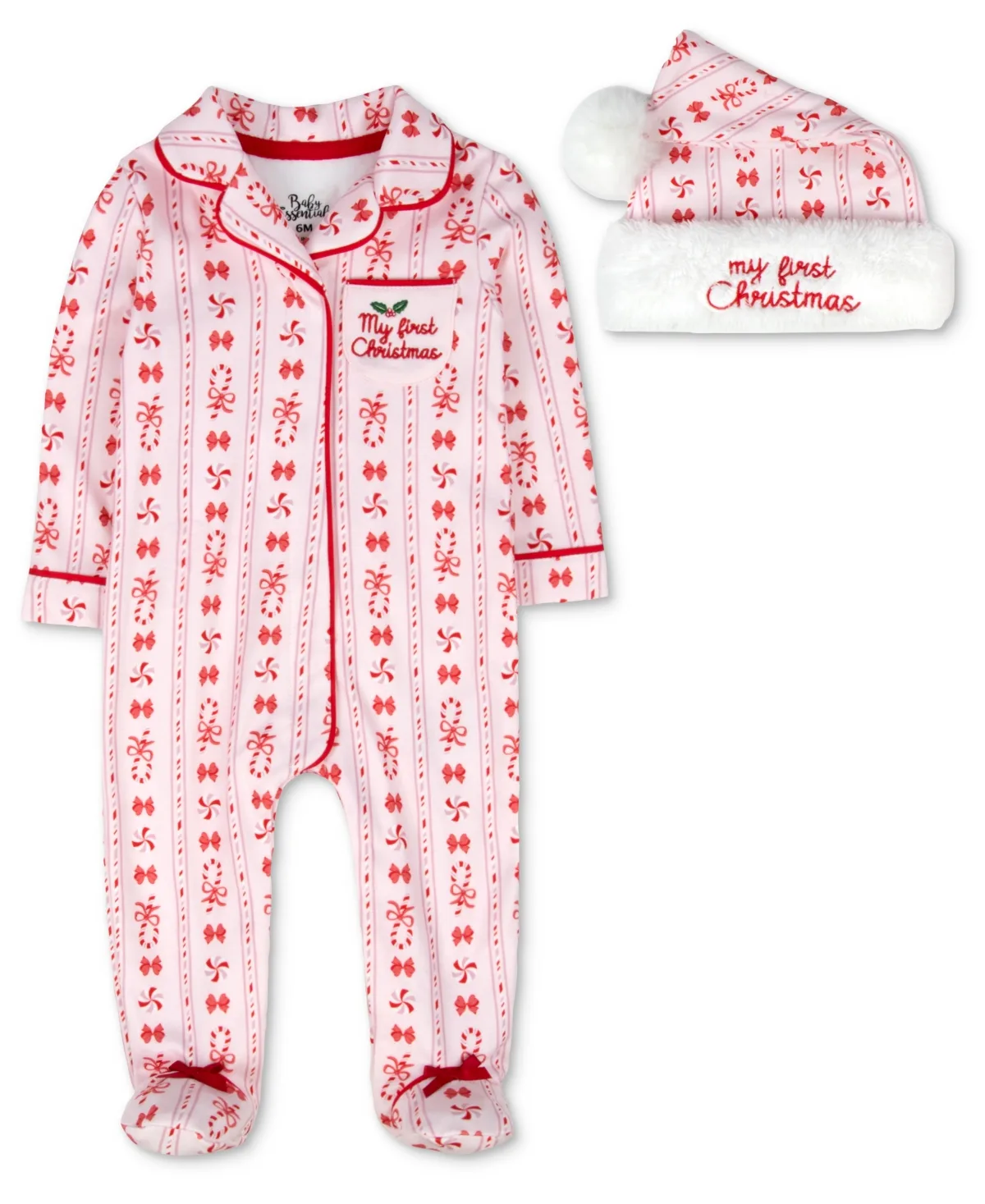 My First Christmas Santa Footie and Hat, 2-Piece Set by Baby Essentials