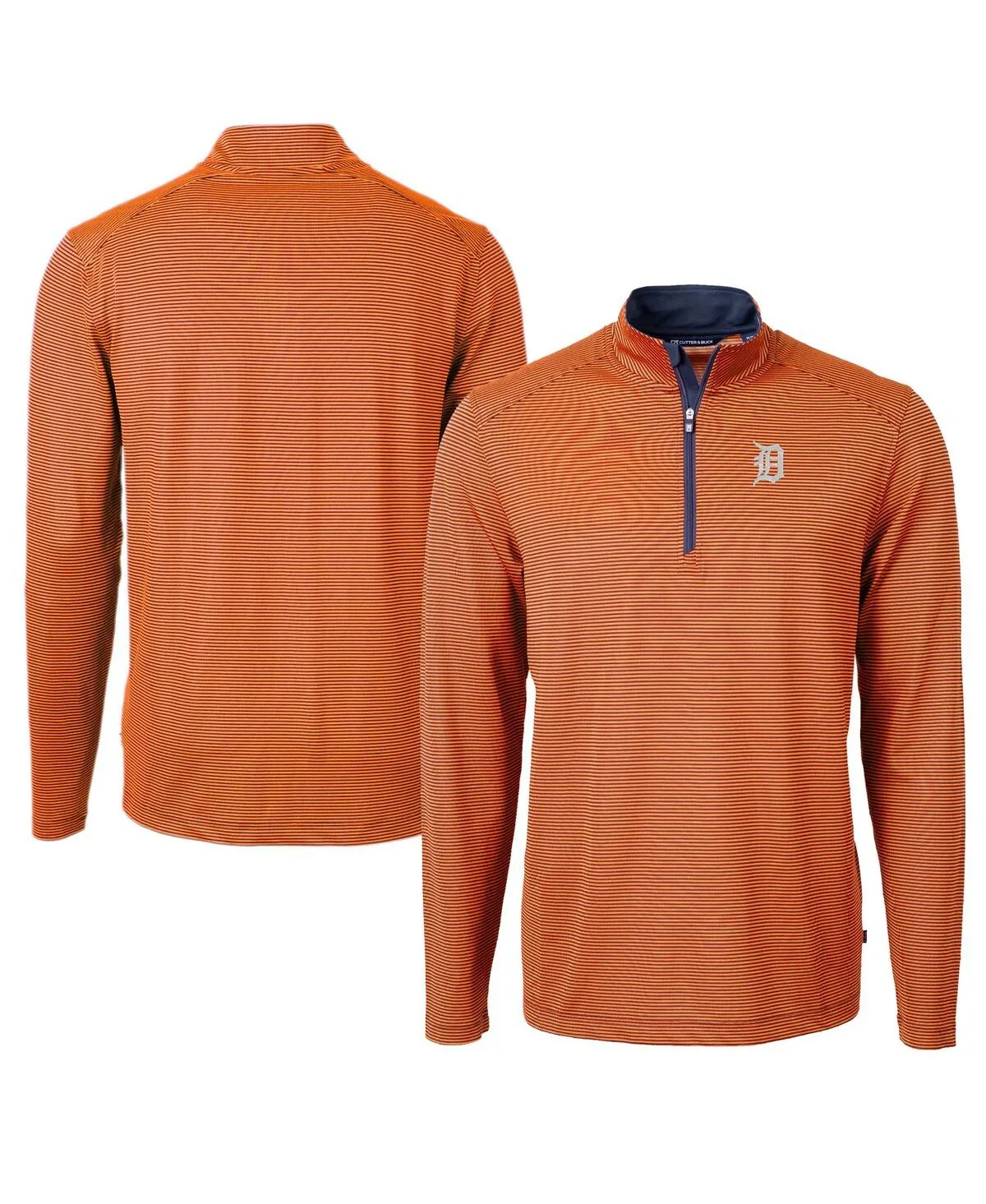 Detroit Tigers Virtue Eco Pique Micro Stripe Quarter-Zip Pullover Top by Cutter & Buck