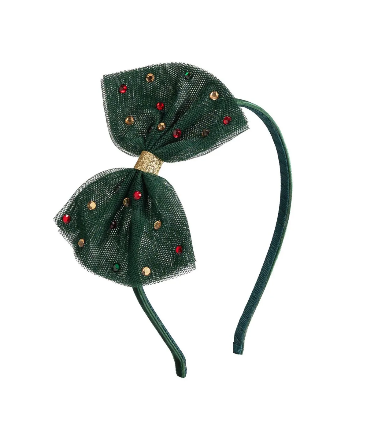Emerald Rhinestone Christmas Tulle Bow Headband by Sweet Wink