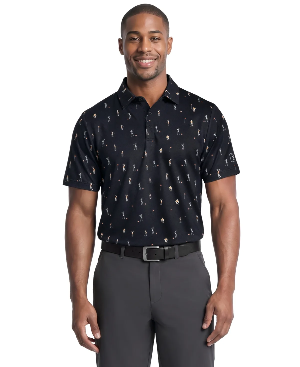 Skeleton Golfer Print Classic-Fit Short-Sleeve Polo Shirt by Pga Tour