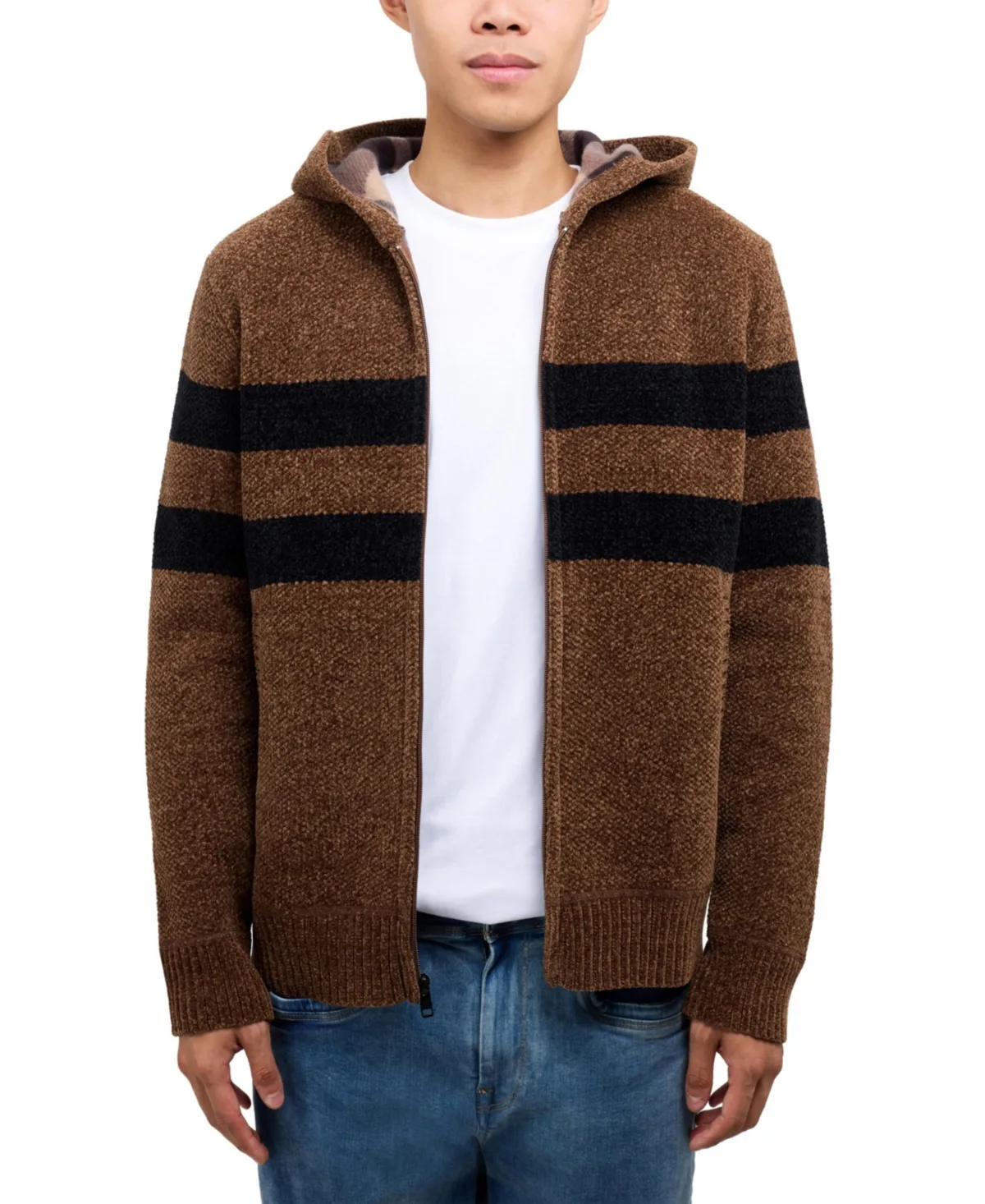 Full Zip Hooded Striped Sweater by Cultura