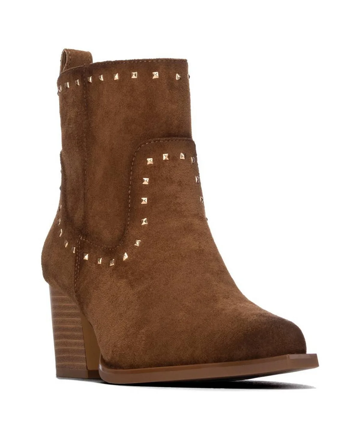 Western Stud-Embellished Suede Ankle Booties by Xti