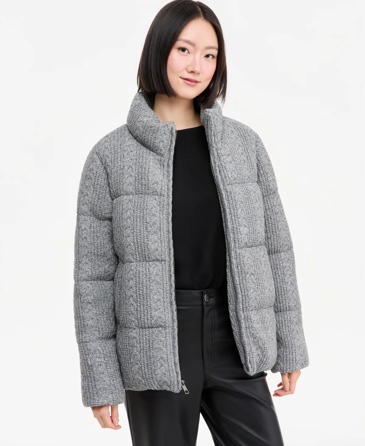 Cable-Knit Short Puffer Coat by Calvin Klein