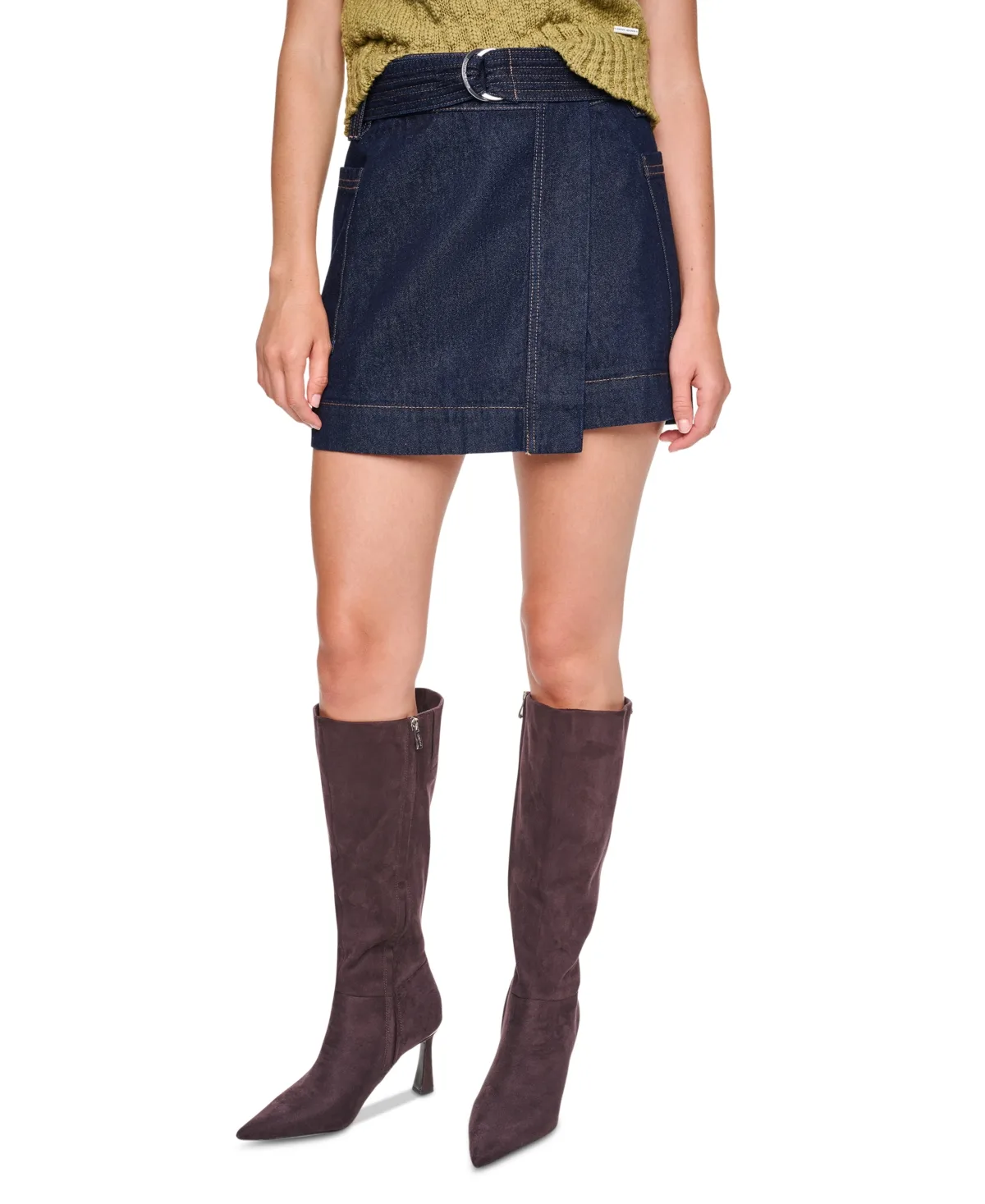 Jeans A-Line High-Rise Denim Mini Skirt by DKNY
