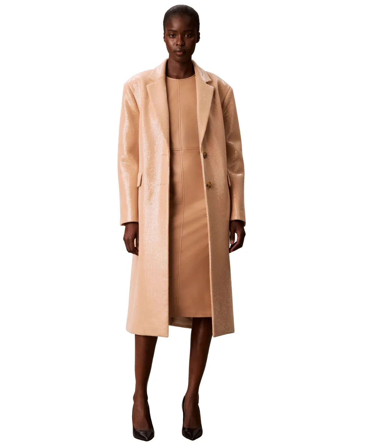 Two-Button Sequined Overcoat by Calvin Klein