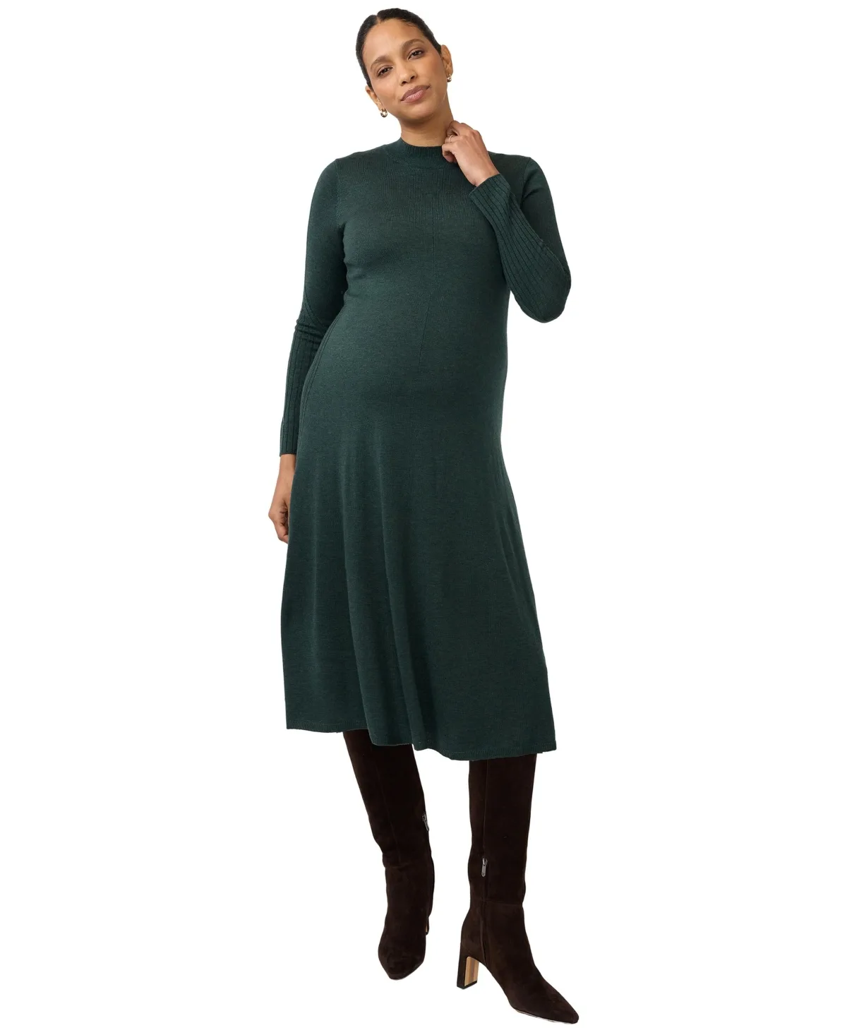 Maternity Long-Sleeve Fit-and-Flare Midi Dress by Ingrid  Isabel