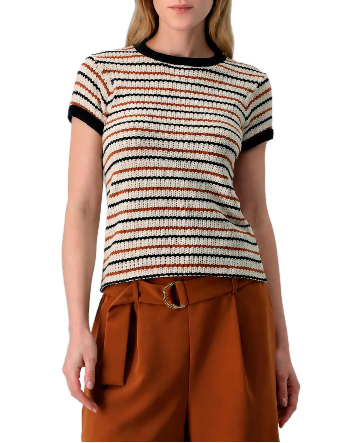 Striped Knit Crewneck Blouse by Ivonne