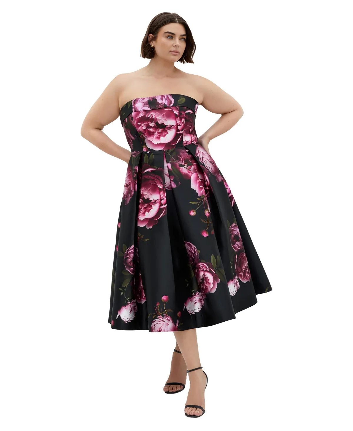 Tiffany Bloom Strapless Floral-Print Fit & Flare Midi Dress by City Chic