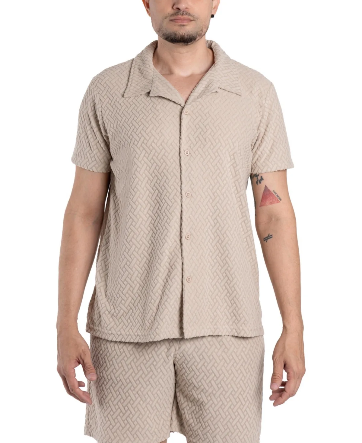 Casual Textured Camp Collar Short Sleeve Button-Up Shirt by Spring  Mercer