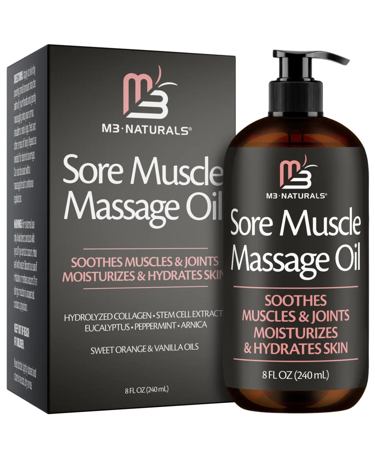 Arnica Massage Oil with Collagen, Stem Cells and Menthol Fast-Absorbing Body Massage Oil 8 Fluid Ounce by M3