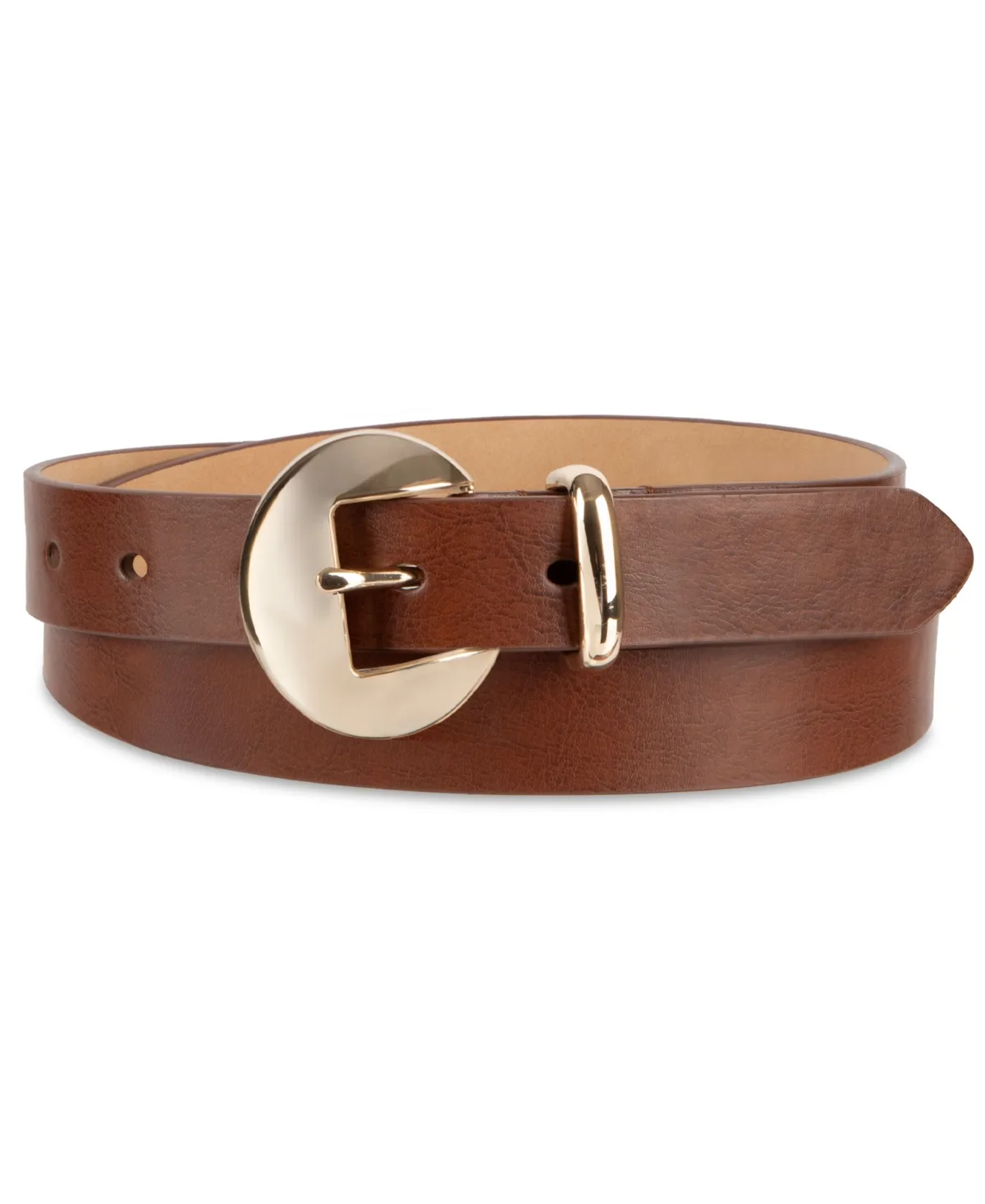 Orb Buckle and Metal Keeper Leather Belt by Calvin Klein