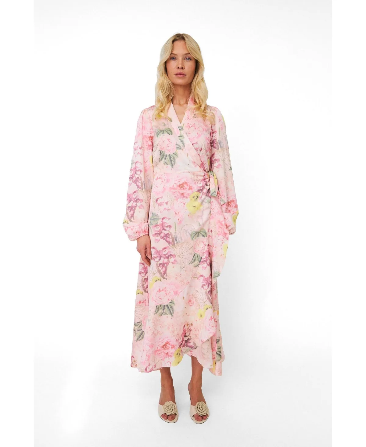 Lara Floral V-Neck Midi Wrap Dress by Cras