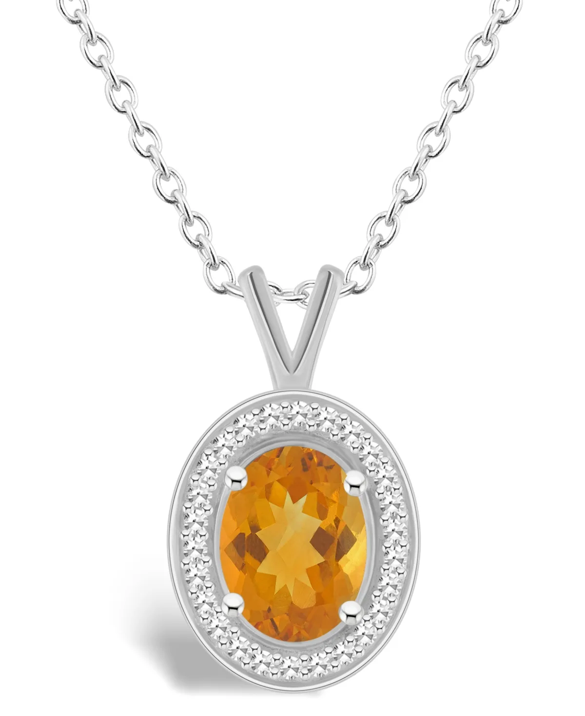 (1-1/5 ct. t.w.) and Diamond (1/8 ct. t.w.) Halo Pendant Necklace in Sterling Silver
