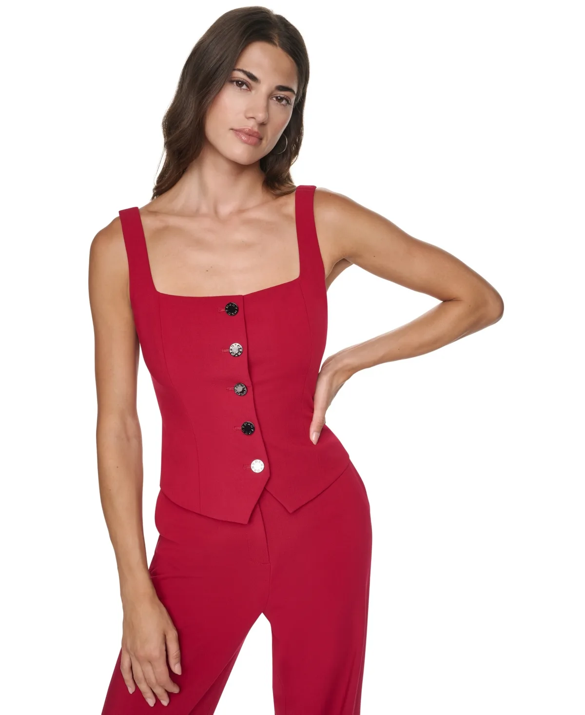 Foundation Trop Button-Front Fitted Square-Neck Vest by DKNY