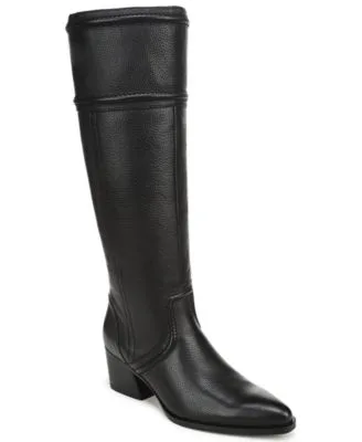 Dayton Knee High Pointed Toe Block Heel Tall Wide Calf Boots in Leather