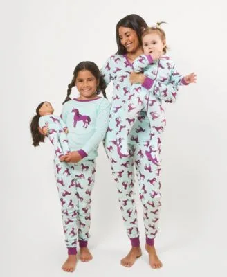 Matching Mommy Me Aqua Blue Purple Unicorn Cotton Pajamas by Leveret