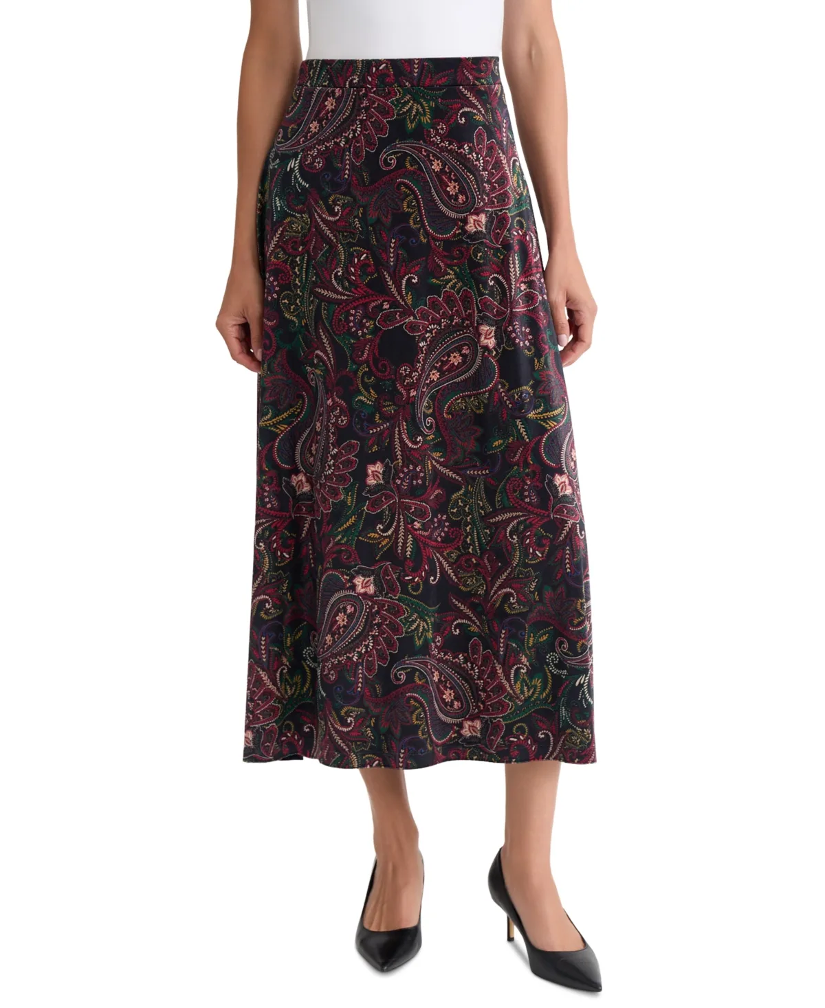 A-Line Paisley Midi Velvet Skirt by Jones New York