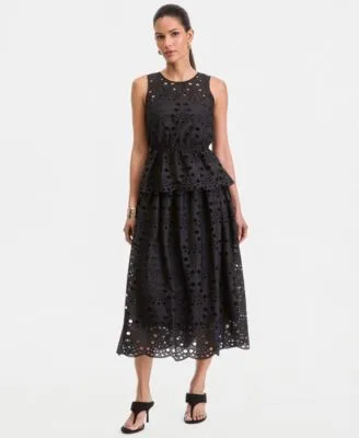 Sleeveless Peplum Eyelet Top Midi Skirt by INC International Concepts